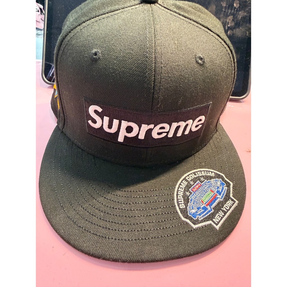 Supreme New Era Multi Logo 59FIFTY Fitted Hat Black 7 1/2 Patches World Famous
